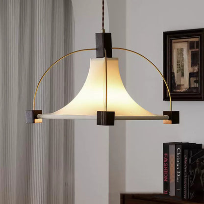 Modern Mid-Century Pyramid Ash Wood Alloy Fabric 1-Light Pendant Light For Bedroom