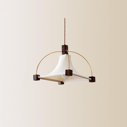 Modern Mid-Century Pyramid Ash Wood Alloy Fabric 1-Light Pendant Light For Bedroom