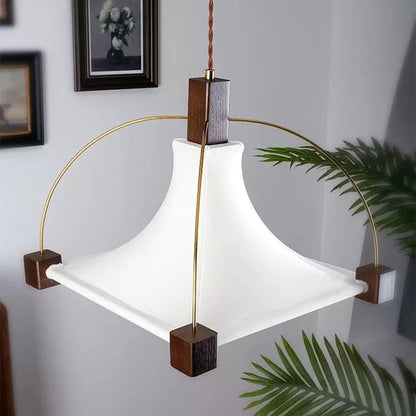 Modern Mid-Century Pyramid Ash Wood Alloy Fabric 1-Light Pendant Light For Bedroom
