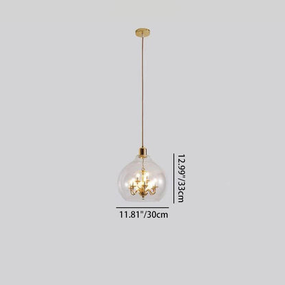 Modern Luxury Dome Copper Glass 9-Light Pendant Light For Living Room