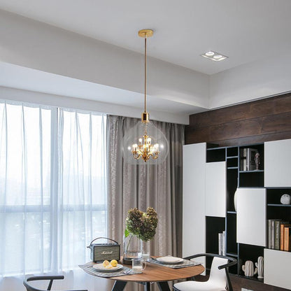 Modern Luxury Dome Copper Glass 9-Light Pendant Light For Living Room