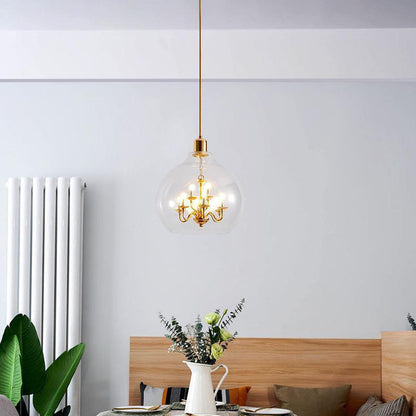 Modern Luxury Dome Copper Glass 9-Light Pendant Light For Living Room
