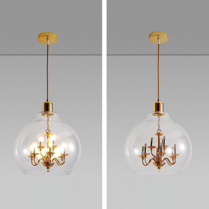 Modern Luxury Dome Copper Glass 9-Light Pendant Light For Living Room