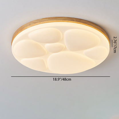 Modern Minimalist Round Rubberwood Iron Acrylic LED Flush-Mount Ceiling Light For Bedroom