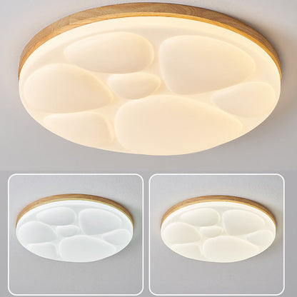Modern Minimalist Round Rubberwood Iron Acrylic LED Flush-Mount Ceiling Light For Bedroom