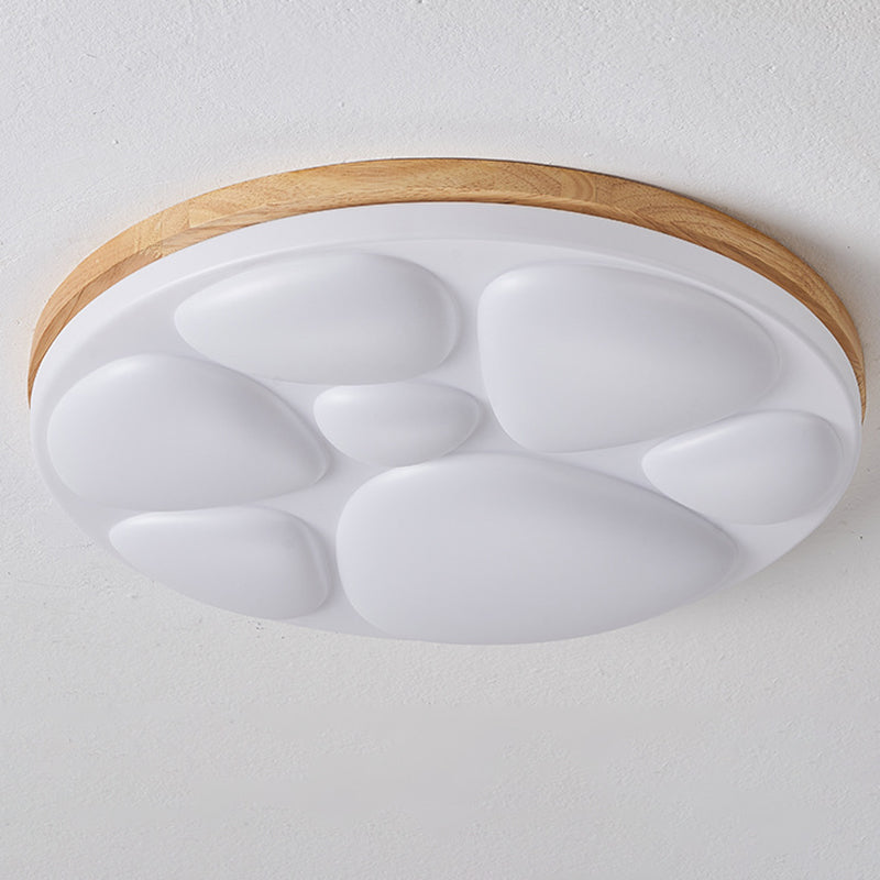 Modern Minimalist Round Rubberwood Iron Acrylic LED Flush-Mount Ceiling Light For Bedroom