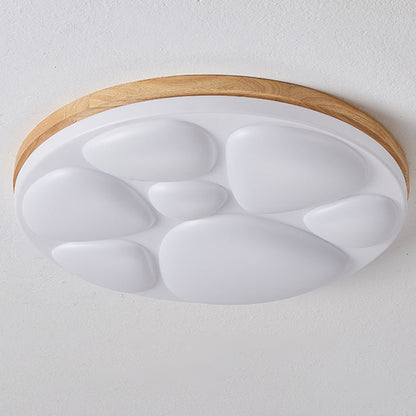 Modern Minimalist Round Rubberwood Iron Acrylic LED Flush-Mount Ceiling Light For Bedroom