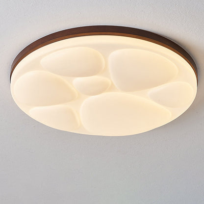 Modern Minimalist Round Rubberwood Iron Acrylic LED Flush-Mount Ceiling Light For Bedroom
