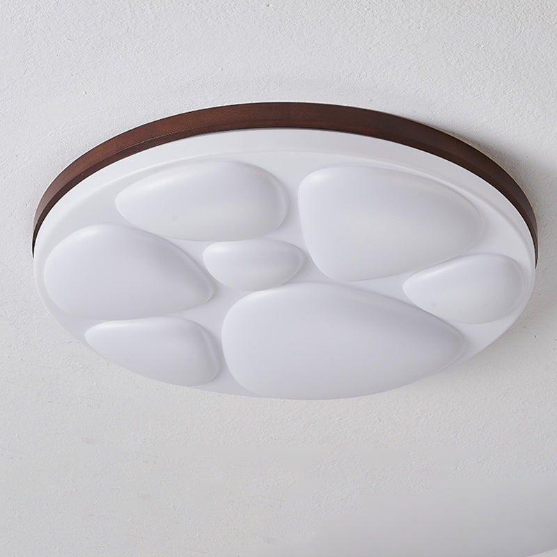 Modern Minimalist Round Rubberwood Iron Acrylic LED Flush-Mount Ceiling Light For Bedroom