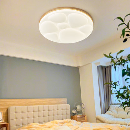 Modern Minimalist Round Rubberwood Iron Acrylic LED Flush-Mount Ceiling Light For Bedroom