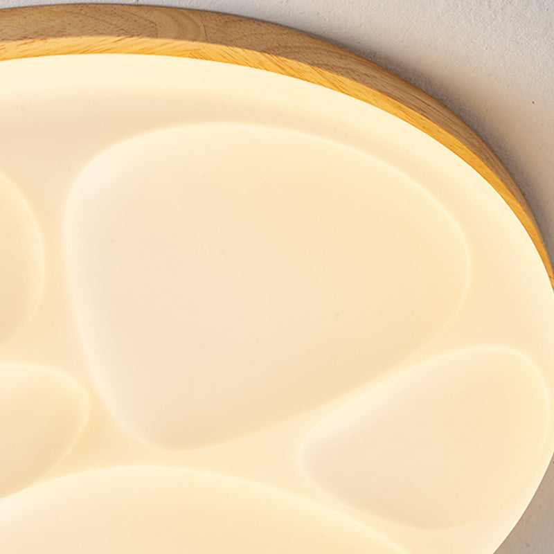 Modern Minimalist Round Rubberwood Iron Acrylic LED Flush-Mount Ceiling Light For Bedroom