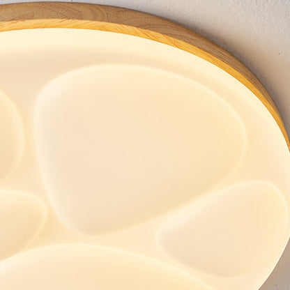 Modern Minimalist Round Rubberwood Iron Acrylic LED Flush-Mount Ceiling Light For Bedroom