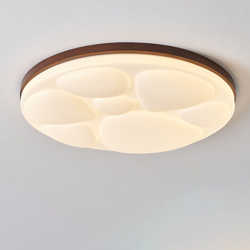 Modern Minimalist Round Rubberwood Iron Acrylic LED Flush-Mount Ceiling Light For Bedroom