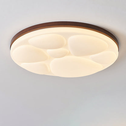 Modern Minimalist Round Rubberwood Iron Acrylic LED Flush-Mount Ceiling Light For Bedroom