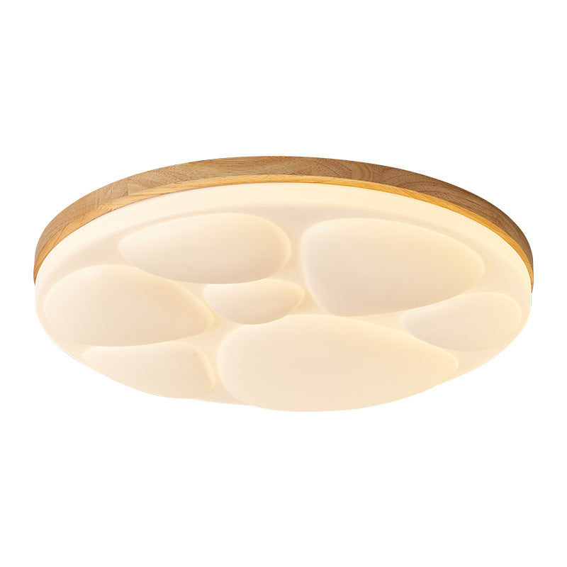 Modern Minimalist Round Rubberwood Iron Acrylic LED Flush-Mount Ceiling Light For Bedroom