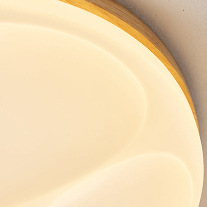 Modern Minimalist Round Rubberwood Iron Acrylic LED Flush-Mount Ceiling Light For Bedroom