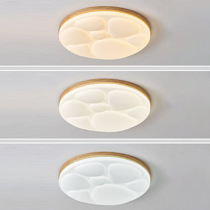 Modern Minimalist Round Rubberwood Iron Acrylic LED Flush-Mount Ceiling Light For Bedroom