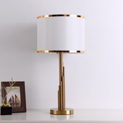 Modern Luxury Cylinder Metal Fabric 1-Light Table Lamp For Bedroom