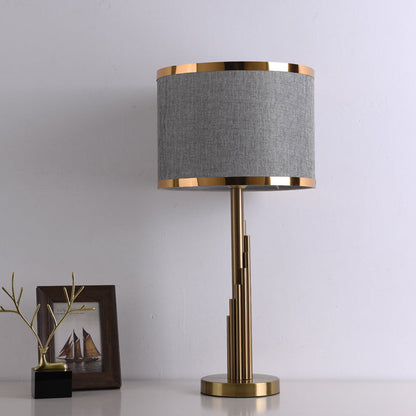 Modern Luxury Cylinder Metal Fabric 1-Light Table Lamp For Bedroom
