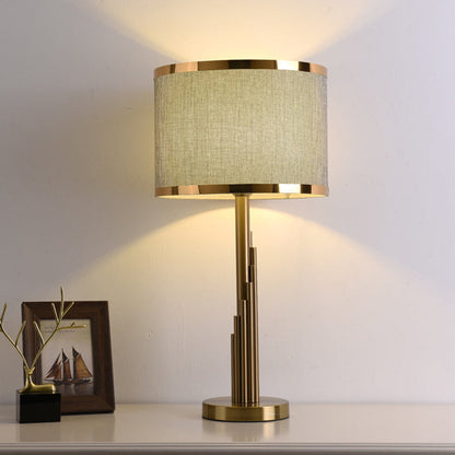 Modern Luxury Cylinder Metal Fabric 1-Light Table Lamp For Bedroom