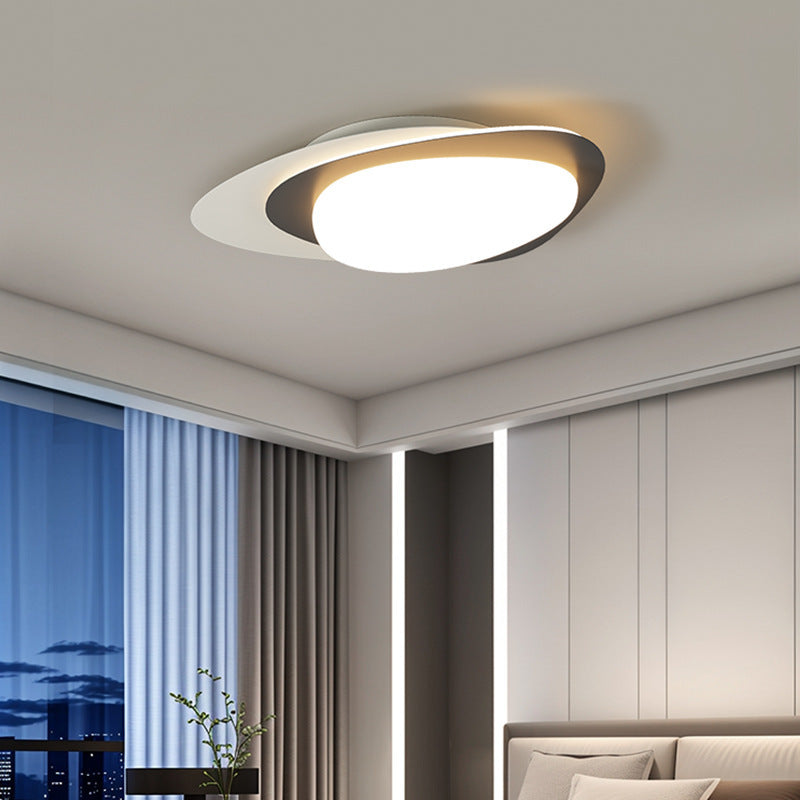 Modern Simplicity Pebble Oval Iron PE LED Flush-Mount Ceiling Light For Bedroom