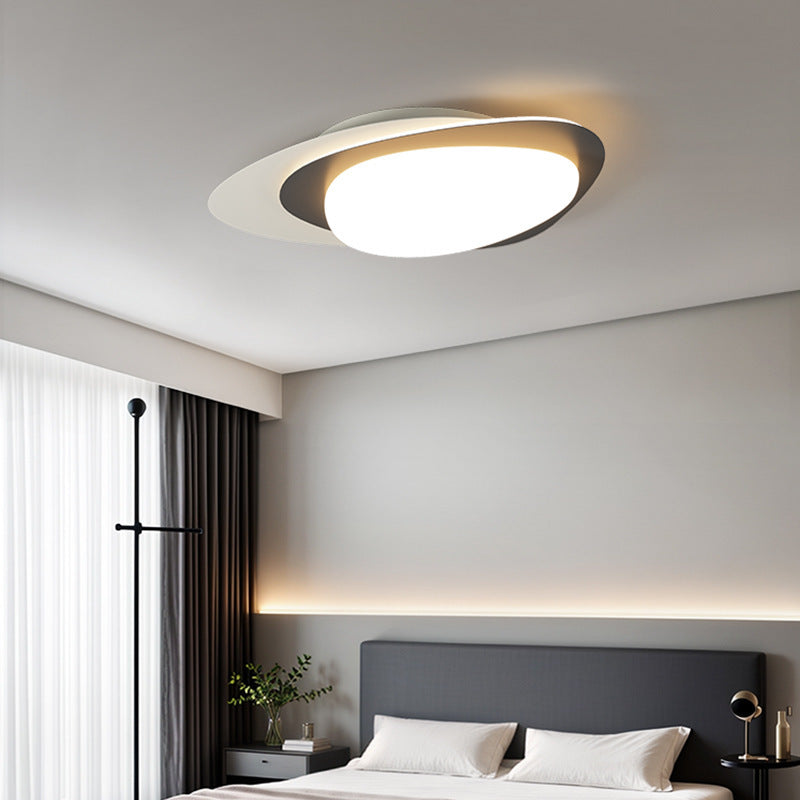 Modern Simplicity Pebble Oval Iron PE LED Flush-Mount Ceiling Light For Bedroom