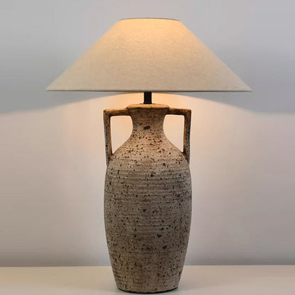 Traditional Rustic Vase Ceramic Fabric 1-Light Table Lamp For Bedroom