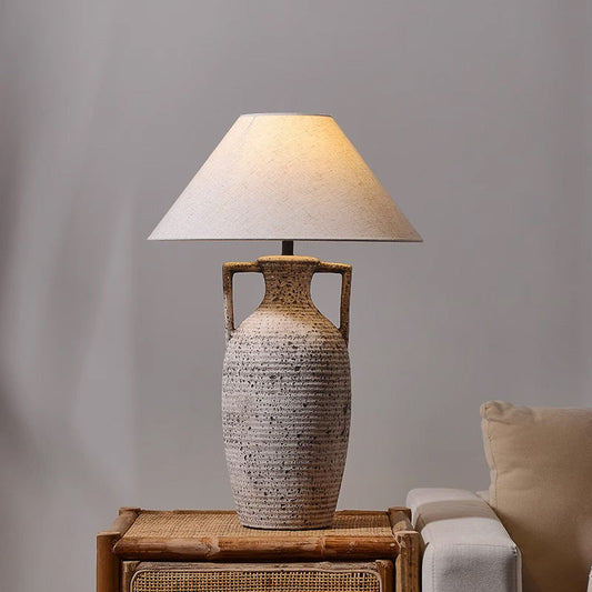 Traditional Rustic Vase Ceramic Fabric 1-Light Table Lamp For Bedroom