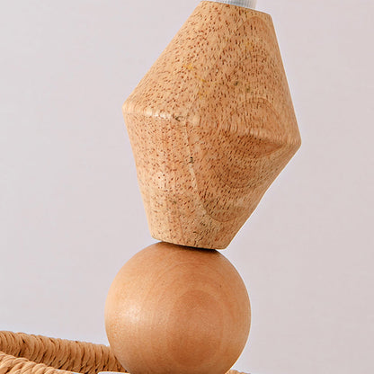 Traditional Japanese Cone Wood Paper Rope 1-Light Pendant Light For Living Room