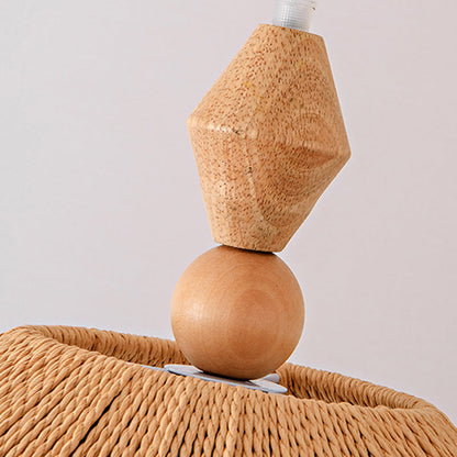 Traditional Japanese Cone Wood Paper Rope 1-Light Pendant Light For Living Room