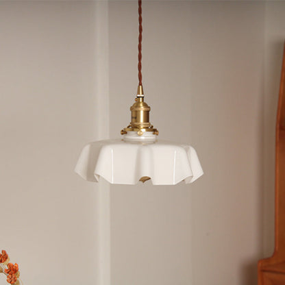 Modern Shabby Chic Petal Glass Brass 1-Light Pendant Light For Bedroom
