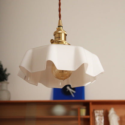 Modern Shabby Chic Petal Glass Brass 1-Light Pendant Light For Bedroom