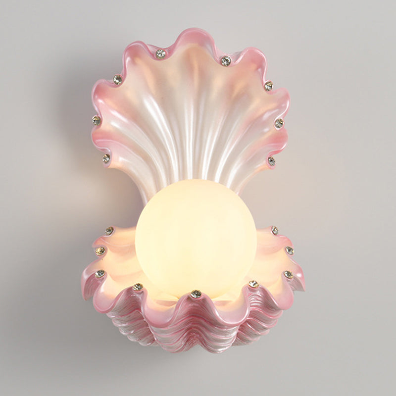 Contemporary Creative Pearl Resin Glass 1-Light Wall Sconce Lamp For Bedroom