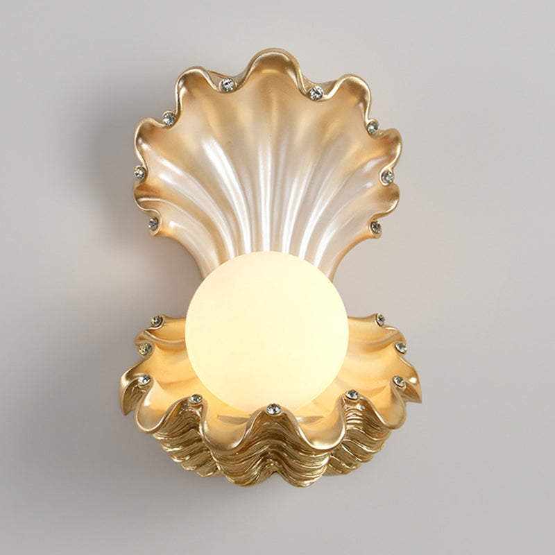 Contemporary Creative Pearl Resin Glass 1-Light Wall Sconce Lamp For Bedroom