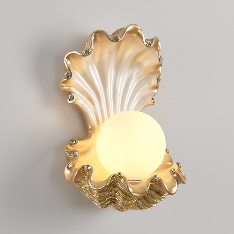 Contemporary Creative Pearl Resin Glass 1-Light Wall Sconce Lamp For Bedroom
