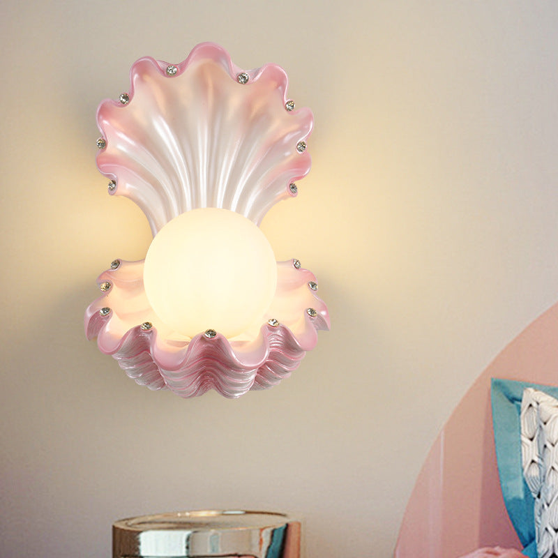 Contemporary Creative Pearl Resin Glass 1-Light Wall Sconce Lamp For Bedroom