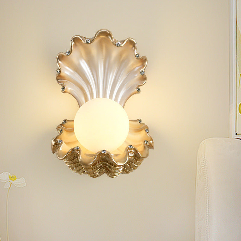 Contemporary Creative Pearl Resin Glass 1-Light Wall Sconce Lamp For Bedroom