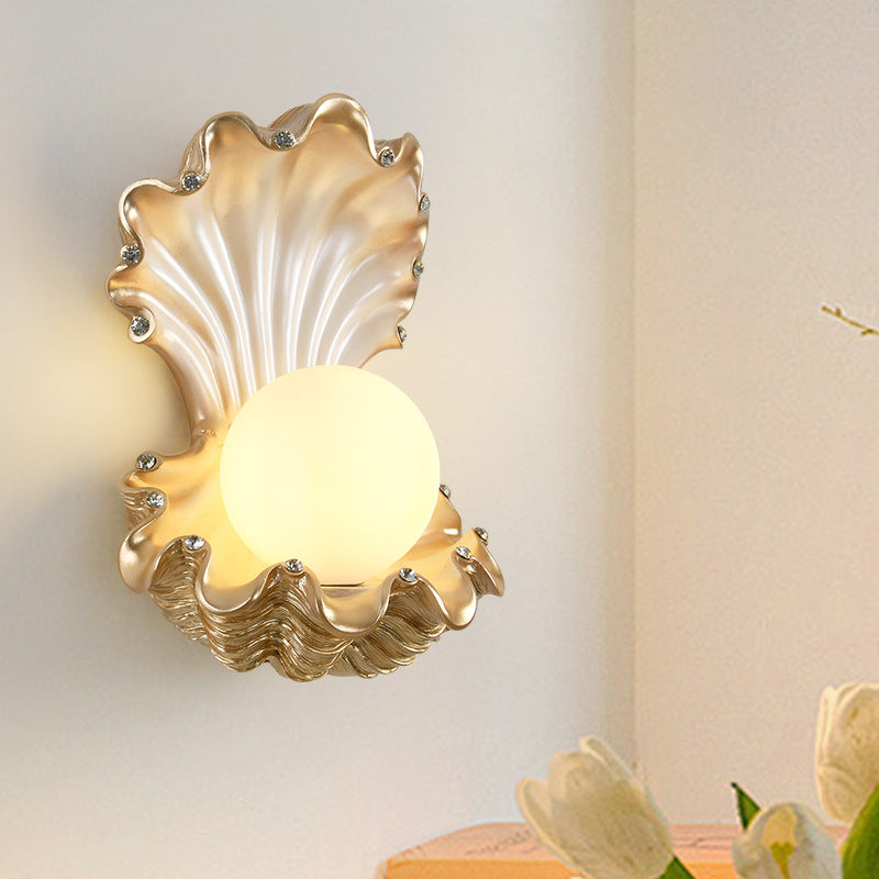 Contemporary Creative Pearl Resin Glass 1-Light Wall Sconce Lamp For Bedroom