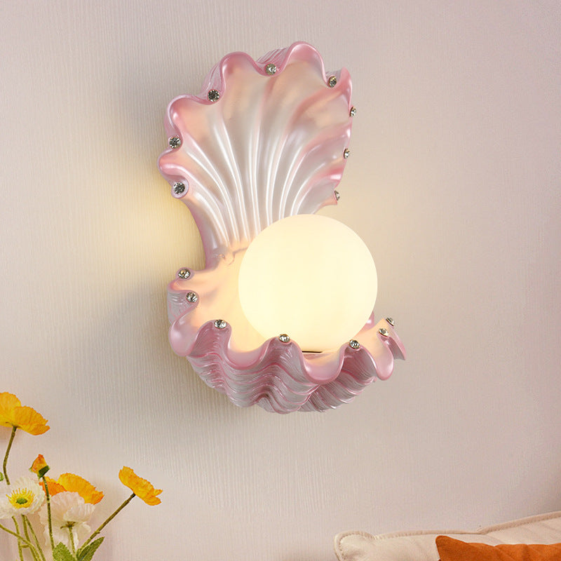 Contemporary Creative Pearl Resin Glass 1-Light Wall Sconce Lamp For Bedroom