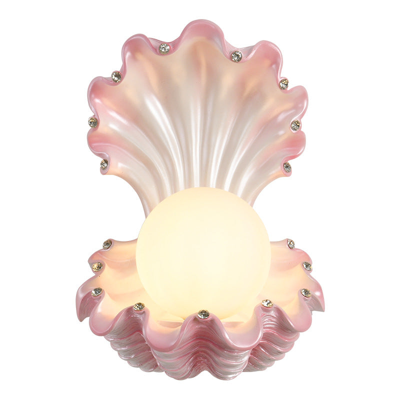Contemporary Creative Pearl Resin Glass 1-Light Wall Sconce Lamp For Bedroom