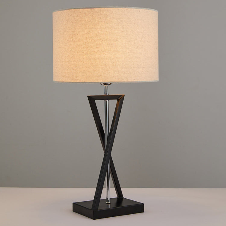 Modern Minimalist Cylinder Iron Linen 1-Light Table Lamp For Bedroom