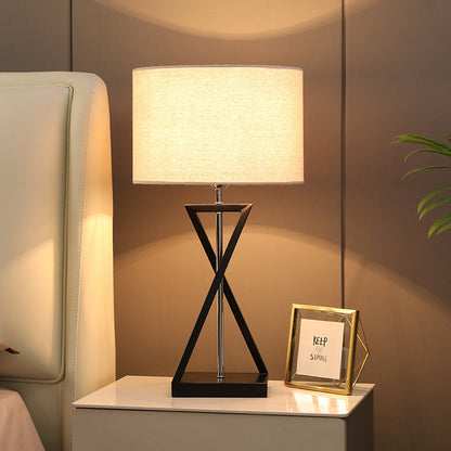 Modern Minimalist Cylinder Iron Linen 1-Light Table Lamp For Bedroom