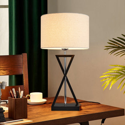 Modern Minimalist Cylinder Iron Linen 1-Light Table Lamp For Bedroom
