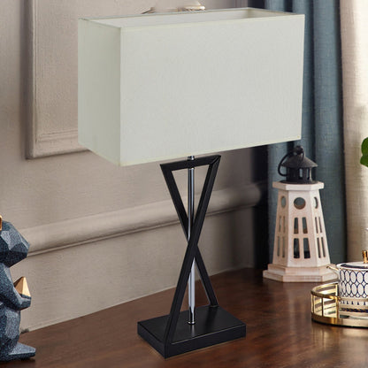 Modern Minimalist Cylinder Iron Linen 1-Light Table Lamp For Bedroom