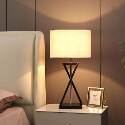 Modern Minimalist Cylinder Iron Linen 1-Light Table Lamp For Bedroom