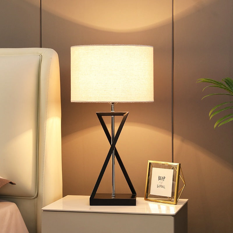 Modern Minimalist Cylinder Iron Linen 1-Light Table Lamp For Bedroom