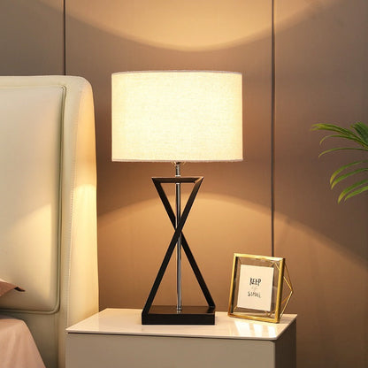 Modern Minimalist Cylinder Iron Linen 1-Light Table Lamp For Bedroom