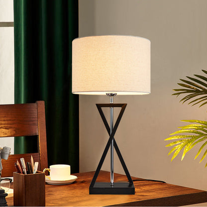 Modern Minimalist Cylinder Iron Linen 1-Light Table Lamp For Bedroom