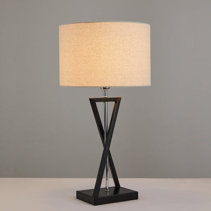 Modern Minimalist Cylinder Iron Linen 1-Light Table Lamp For Bedroom