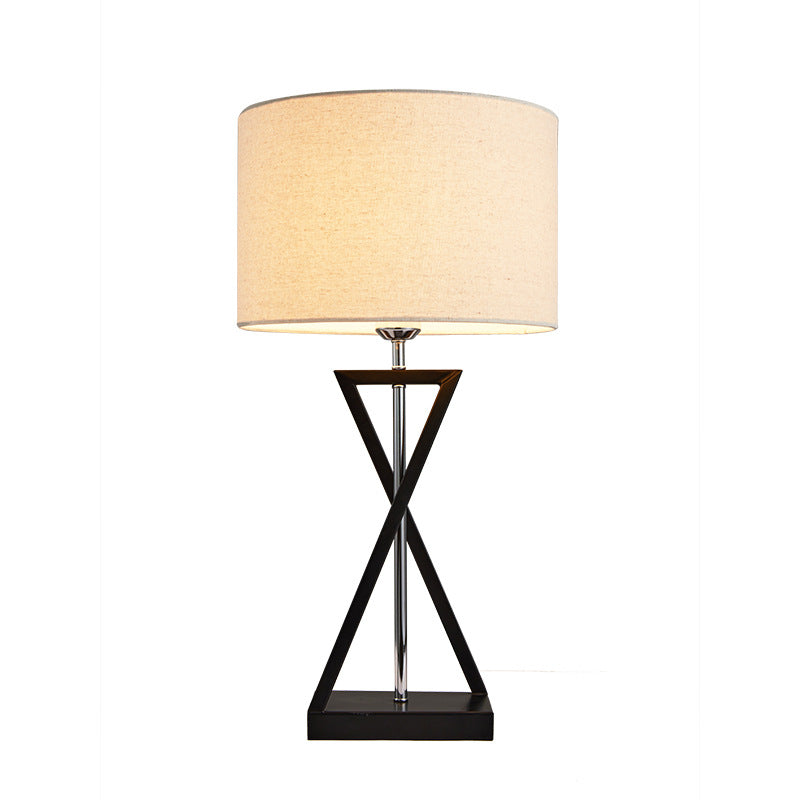 Modern Minimalist Cylinder Iron Linen 1-Light Table Lamp For Bedroom